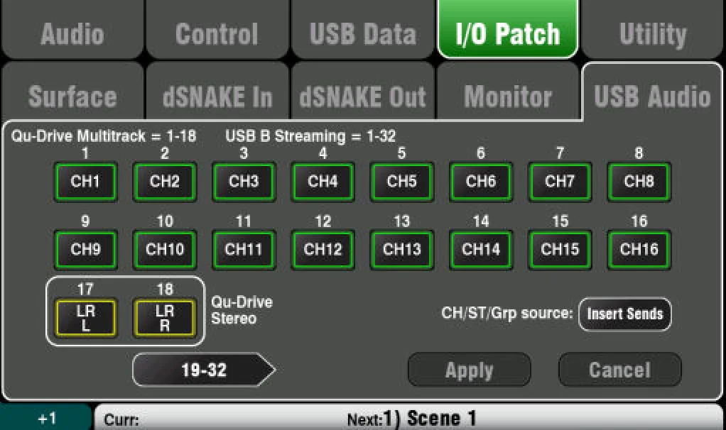 Écran tactile Qu : interface audio USB (firmware V1.9)