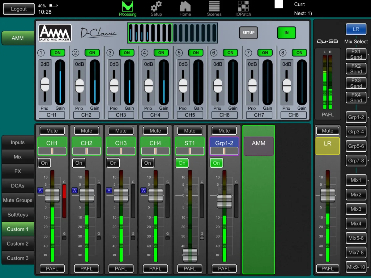Qu-Pad : mixage automatique AMM (capture faite sur une Qu-SB, même application pour toute la gamme Qu)