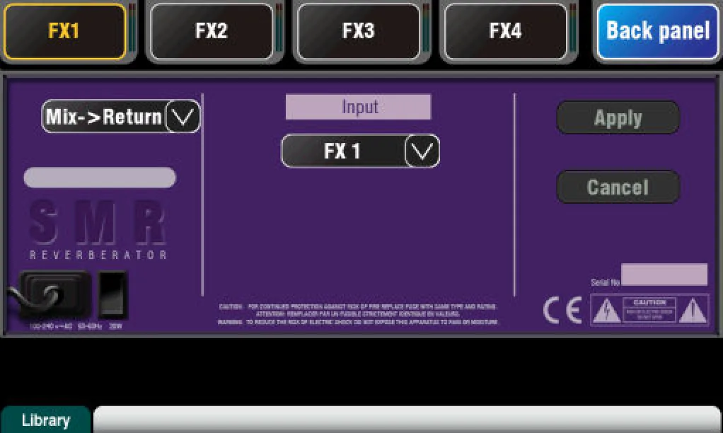 Écran tactile Qu : panneau arrière virtuel d'un effet (firmware V1.9)