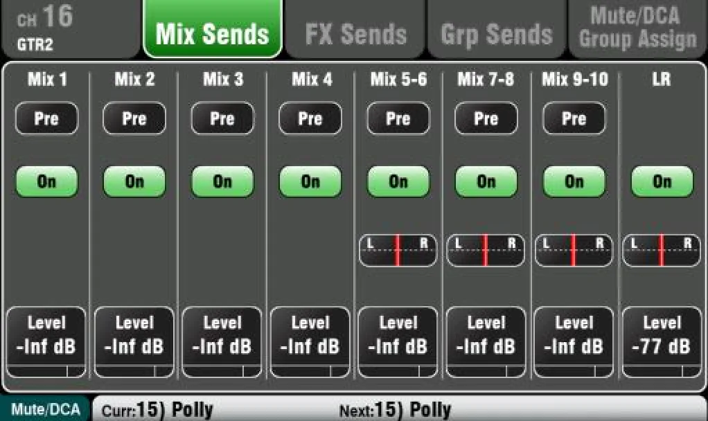 Écran tactile Qu : envois vers les FX (firmware V1.9)
