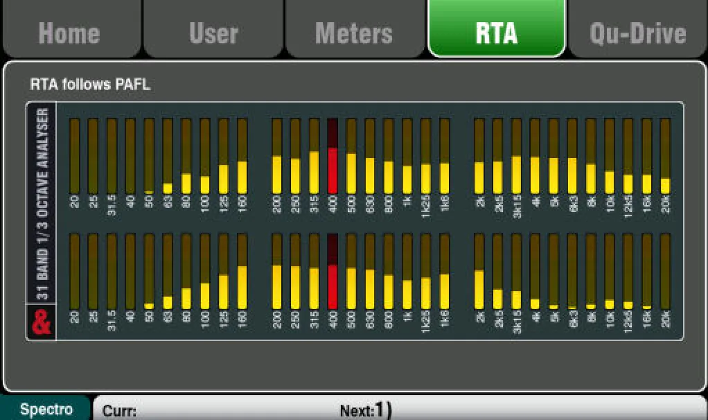 Écran tactile Qu : analyseur RTA 31 bandes (firmware V1.9)