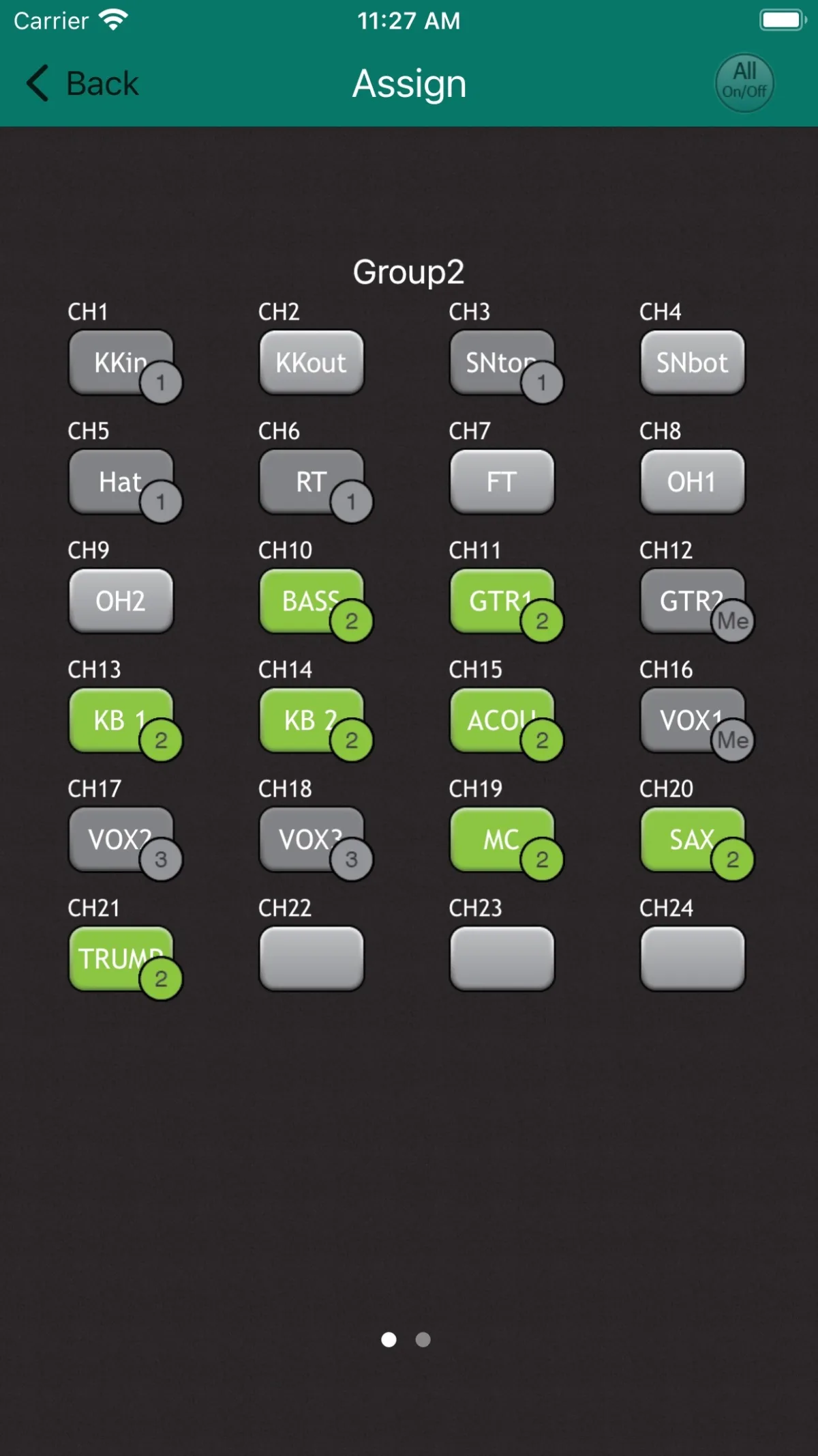 Qu-You sur iPhone : affectation des canaux à un groupe