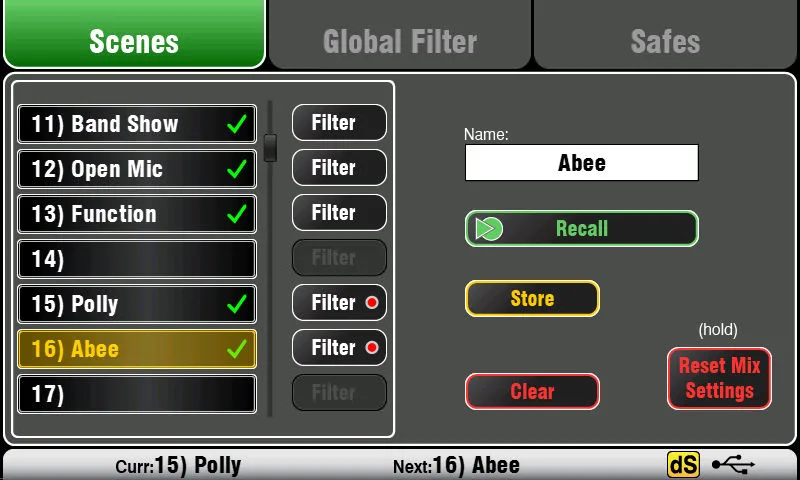 Écran tactile Qu : gestion des scènes (firmware V1.9)