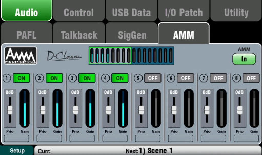 Écran tactile Qu : configuration du mixage automatique AMM (firmware V1.9)