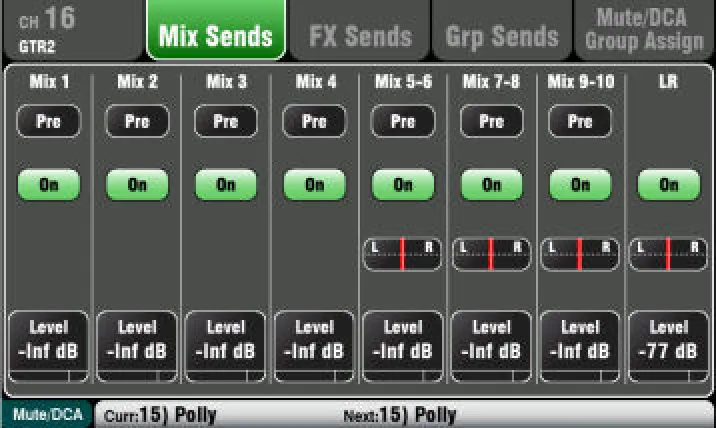 Écran tactile Qu : envois vers les Mix (firmware V1.9)