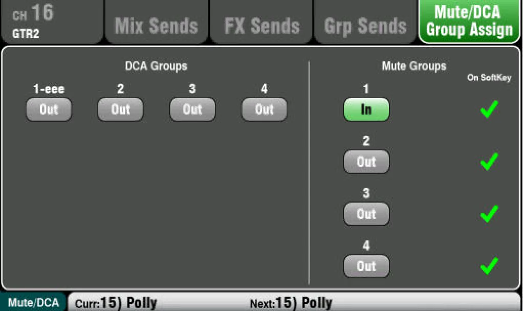 Écran tactile Qu : assignation Mute Groups et DCA (firmware V1.9)