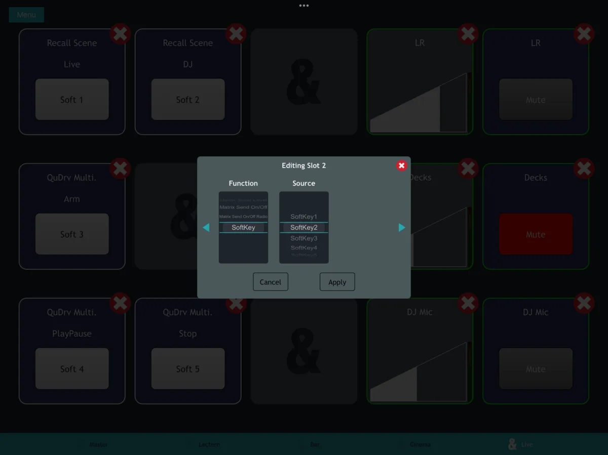 Qu-Control sur iPad : édition d'un emplacement de contrôle