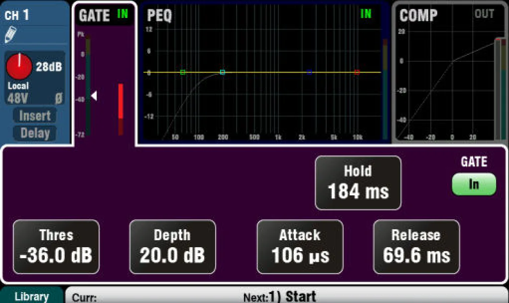 Écran tactile Qu : noise gate (firmware V1.9)