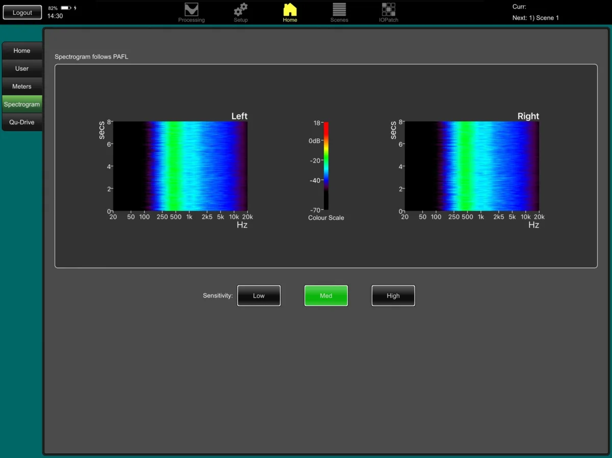 Qu-Pad sur iPad : analyseur RTA en spectrogramme