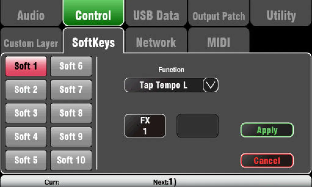 Écran tactile Qu : assignation des SoftKeys 1 à 10, capture sur Qu-24/Qu-32 (firmware V1.9)