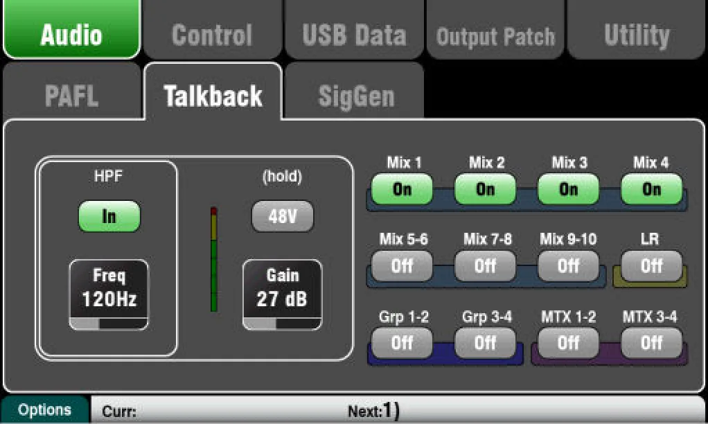 Écran tactile Qu : talkback, capture sur Qu-24/Qu-32 (firmware V1.9)