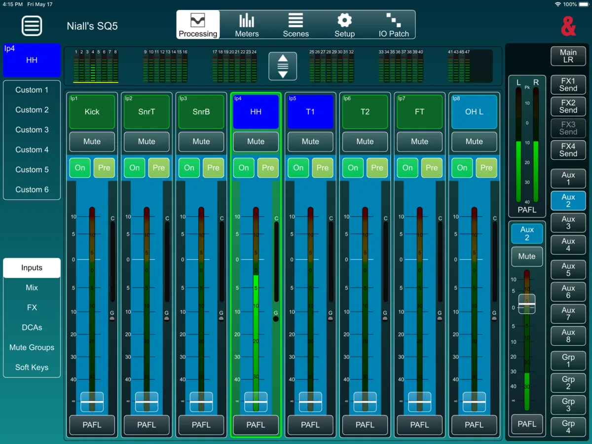 SQ MixPad on iPad, online: custom fader layer