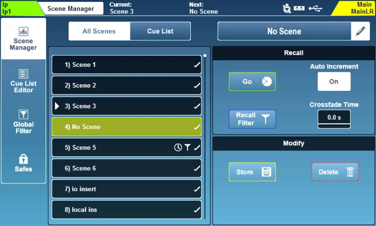 SQ touchscreen: Scene Manager page: scene recall and store (firmware V1.6)