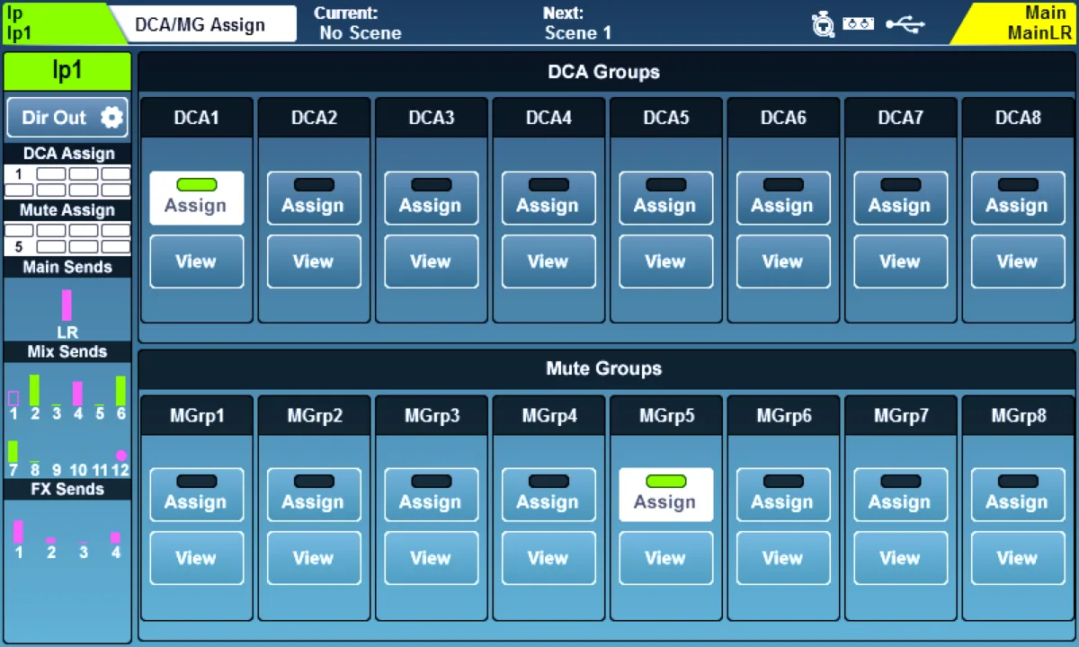SQ touchscreen: DCA and Mute Group assign page (firmware V1.6)