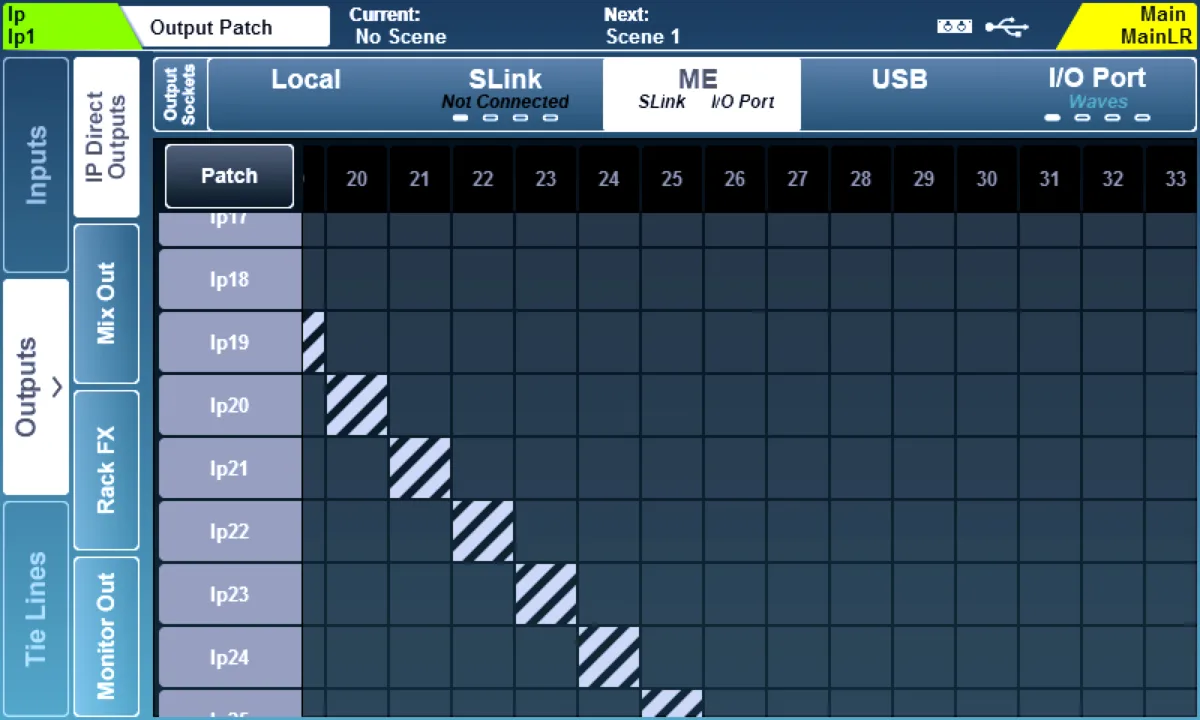 SQ touchscreen: I/O Output Patch page (firmware V1.6)