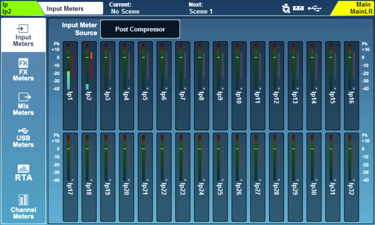 SQ touchscreen: Input Meters page (firmware V1.6)