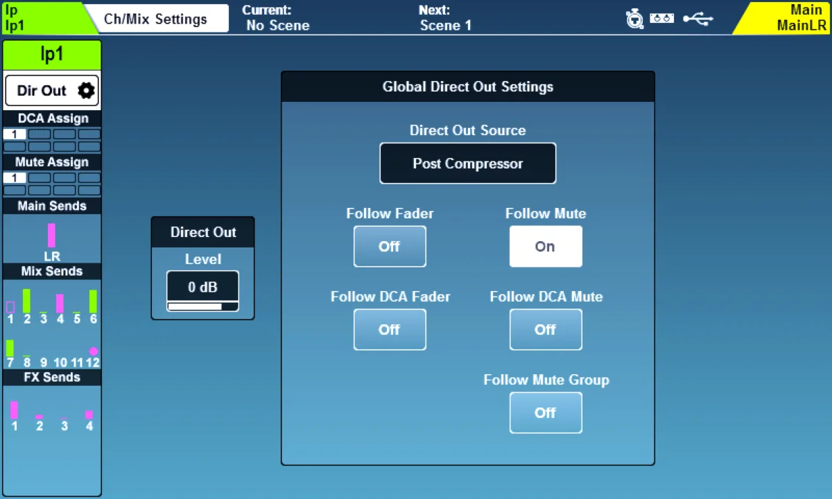 SQ touchscreen: Ch/Mix Settings page: global Direct Out settings (firmware V1.6)