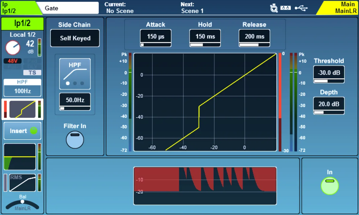 SQ touchscreen: Gate page: side-chain, attack, hold, release, threshold, depth (firmware V1.6)