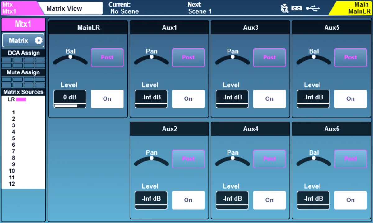 SQ touchscreen: Matrix View page (firmware V1.6)