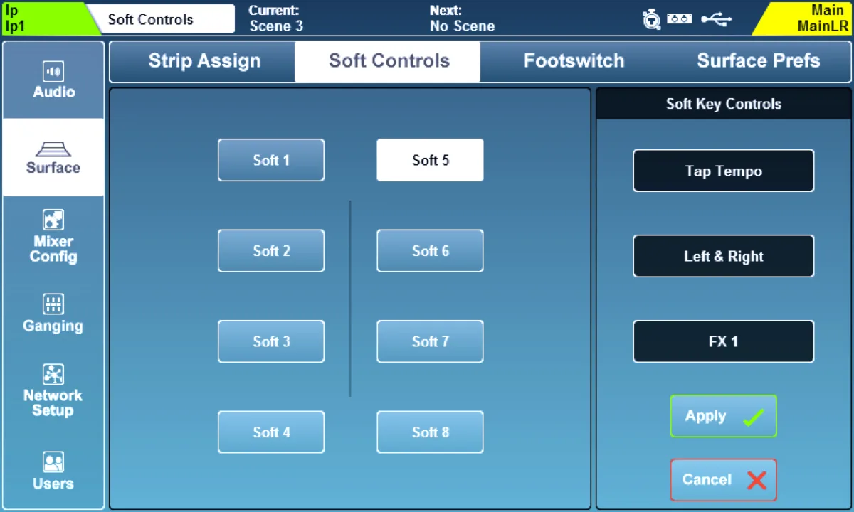 SQ touchscreen: Setup > Soft Controls page: Soft Key programming (firmware V1.6)