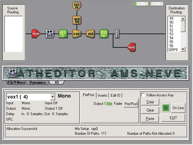 DFC Gemini Encore screen: Path Edit, processing chain of a path