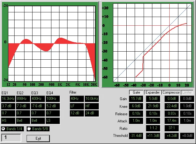 DFC Gemini Encore screen: EQ and dynamics curves