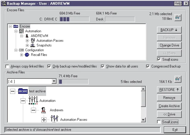 Encore: mix and snapshot Backup Manager