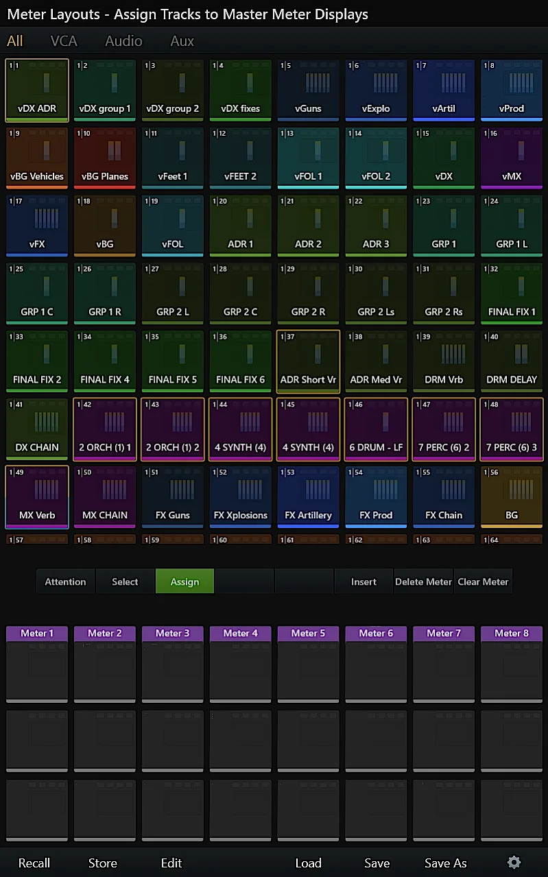 S6, Meter Layouts assigning tracks to the meter displays