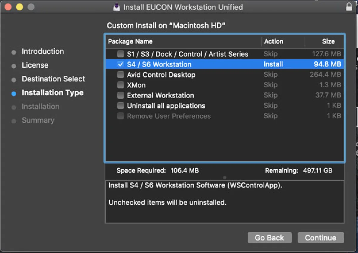EUCON Workstation installer with the S4/S6 Workstation option (WSControl)