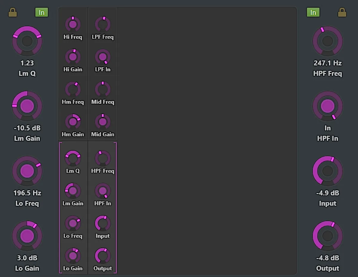 S6, Knob types in the Function Editor, shown on EQ