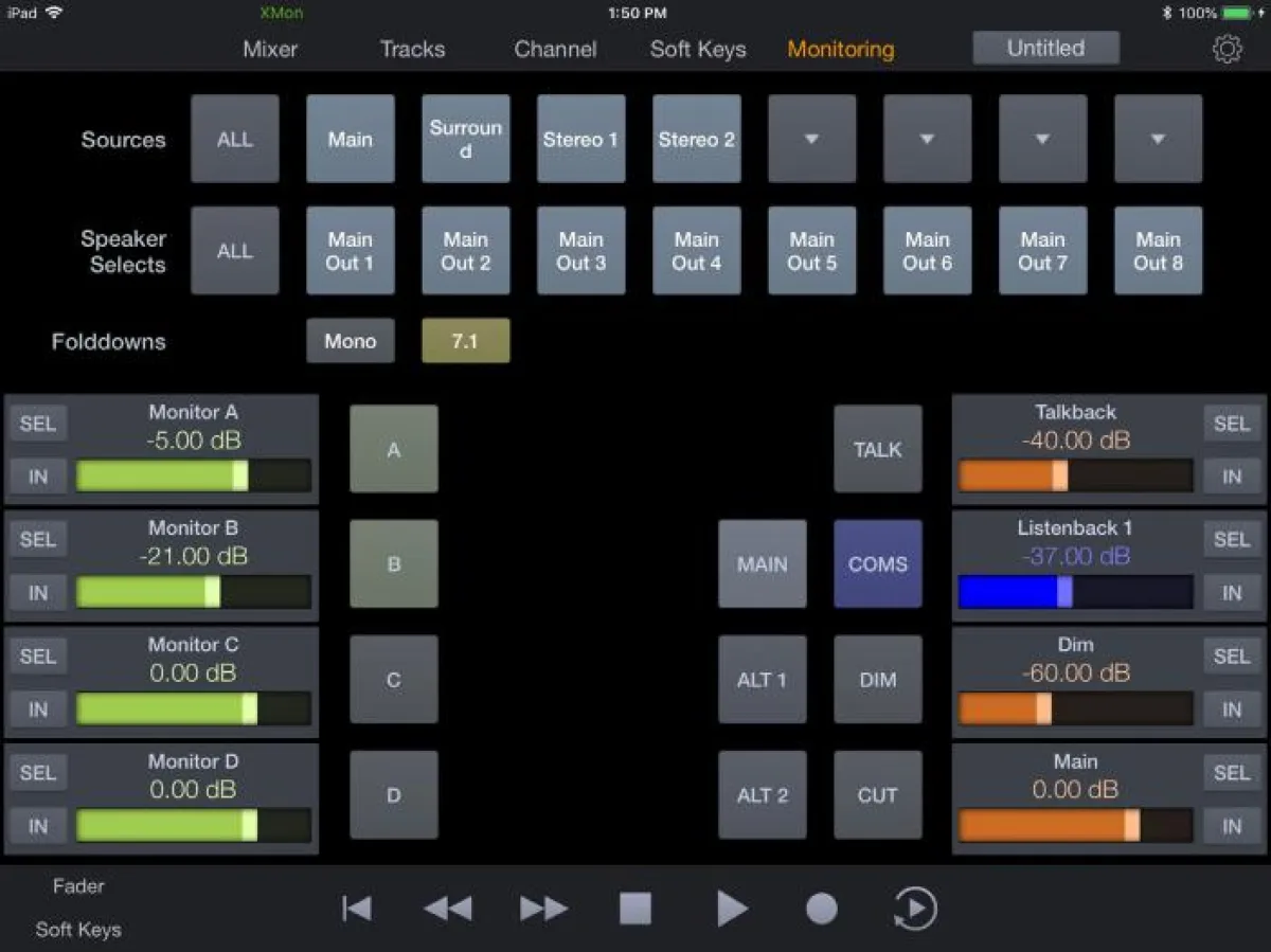 Pro Tools | Control Monitoring view (capture from the Pro Tools | Control guide)