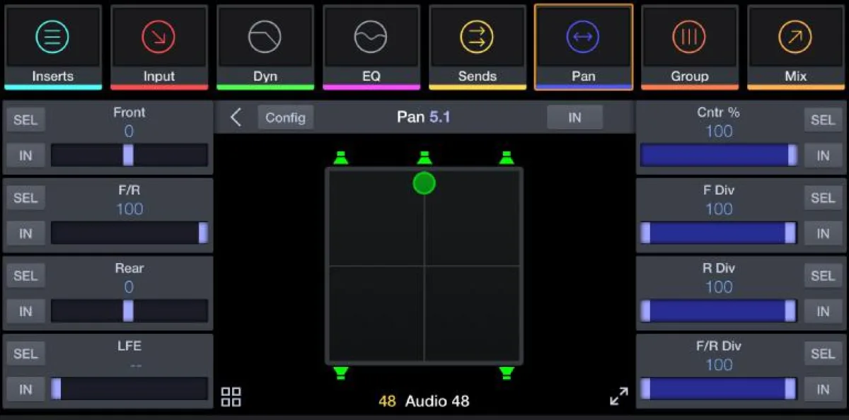 Pro Tools | Control 5.1 panner (capture from the Pro Tools | Control guide)