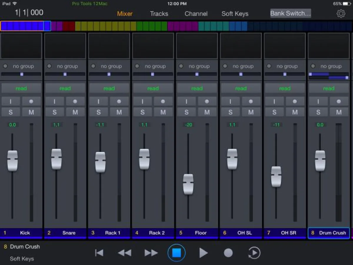 Pro Tools | Control Mixer view (capture from the Pro Tools | Control guide)