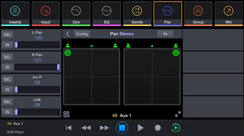 Pro Tools | Control Channel view, pan (capture from the Pro Tools | Control guide)