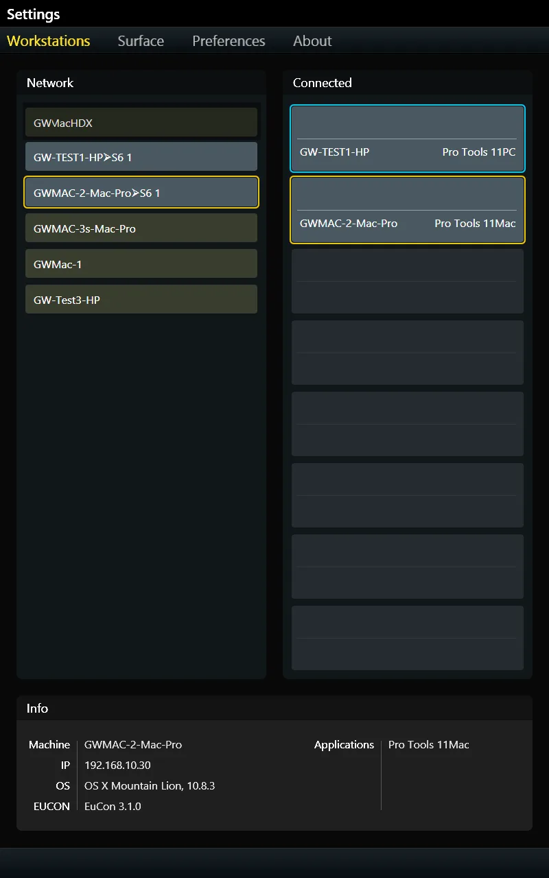 S6, Settings, Workstations page (Fig. 21)