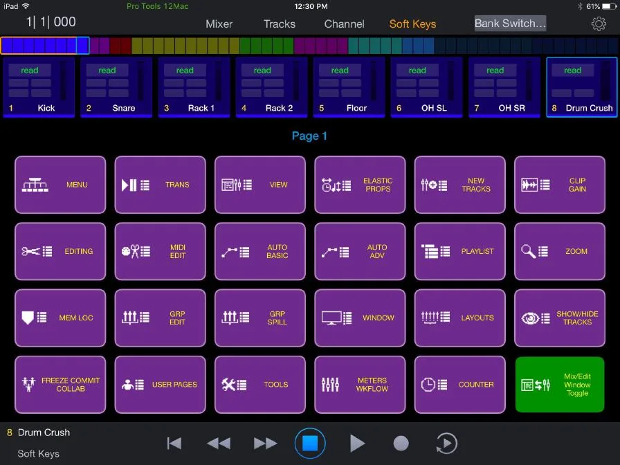 Pro Tools | Control Soft Keys (capture from the Pro Tools | Control guide)