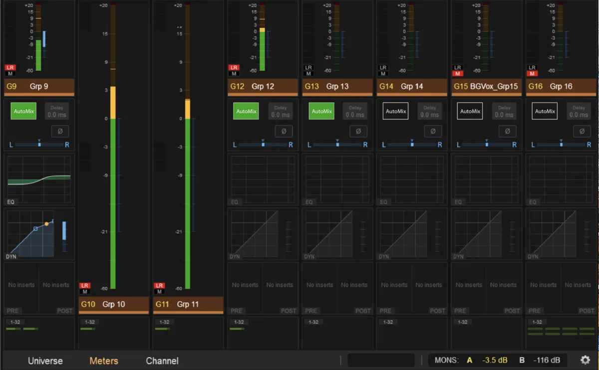 Surface touchscreen, Meters view: per-strip meters, EQ and dynamics