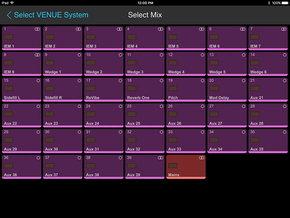 VENUE On-Stage iPad app: monitor mix selection