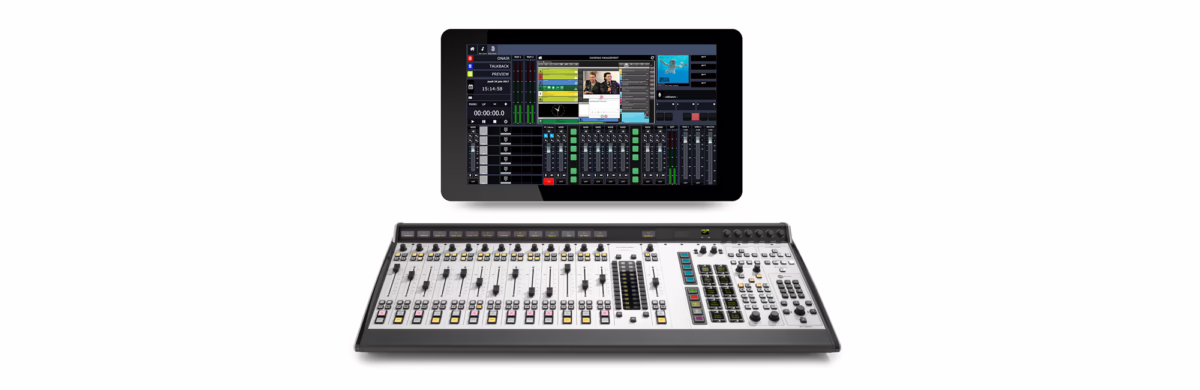 Logiciel Axia IP-Tablet Virtual Radio pilotant la Fusion sur tablette.