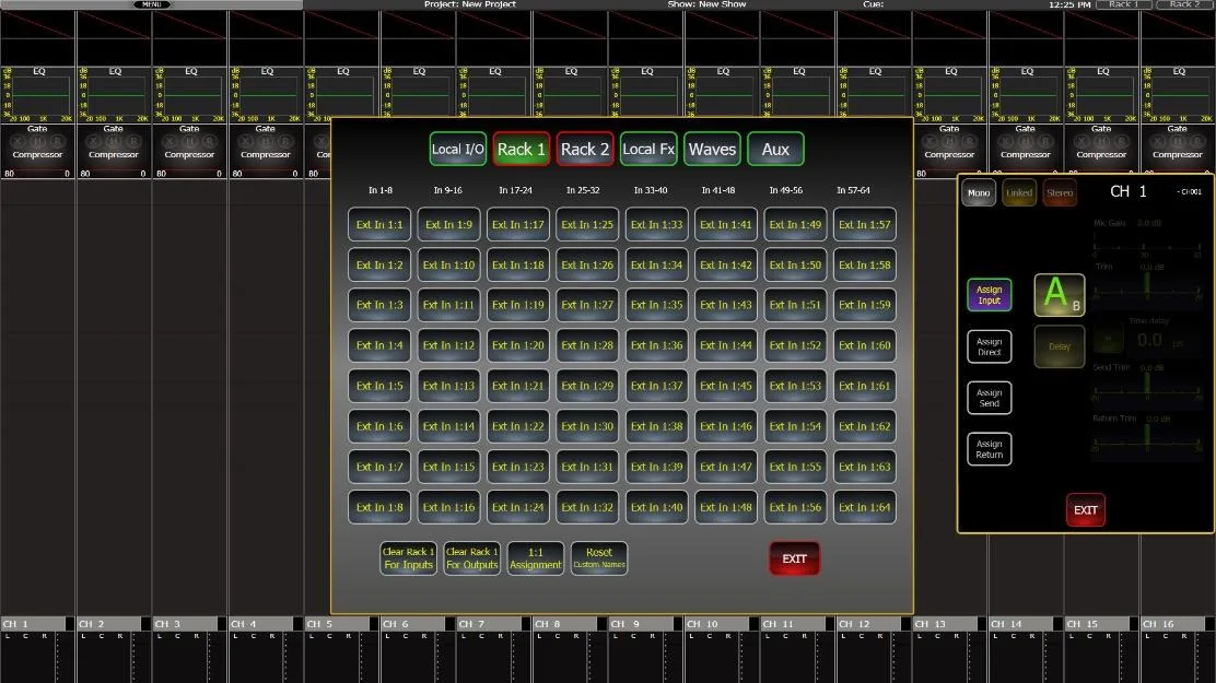 Routing screen: input to channel matrix, captured on the CDC five (CDC software shared across the range)