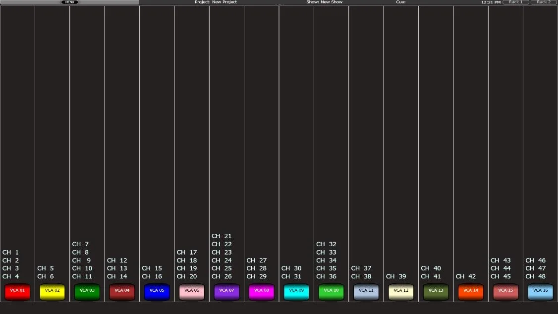 VCA assignment page: channels grouped by VCA, captured on the CDC five (CDC software shared across the range)