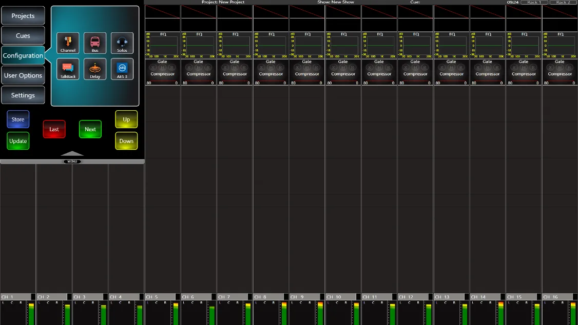 CDC five touchscreen. CONFIGURATION menu