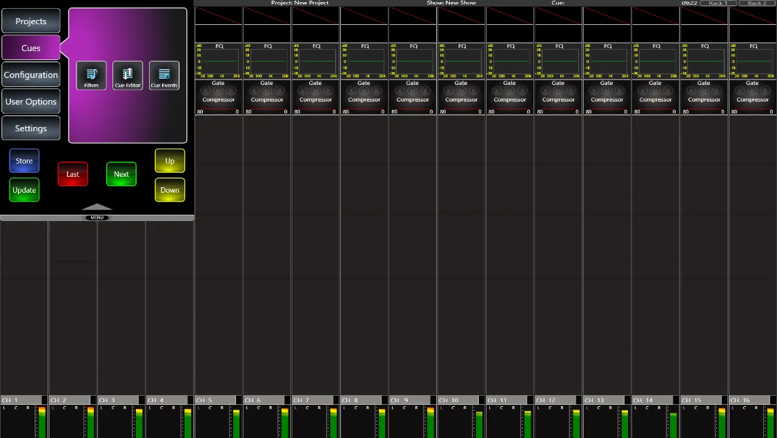 CDC five touchscreen. CUES menu: cue options