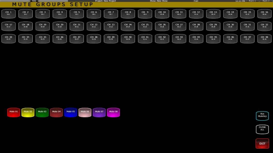 CDC five touchscreen. Mute Groups Setup page
