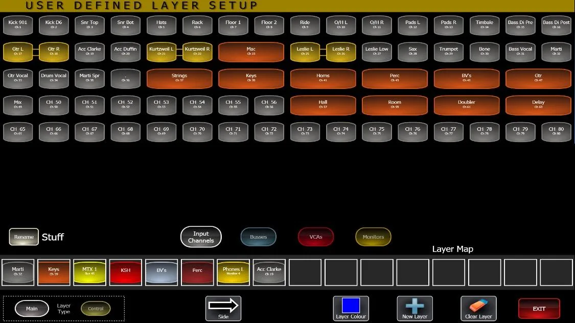 CDC five touchscreen. User Define Layer Setup page: building layers