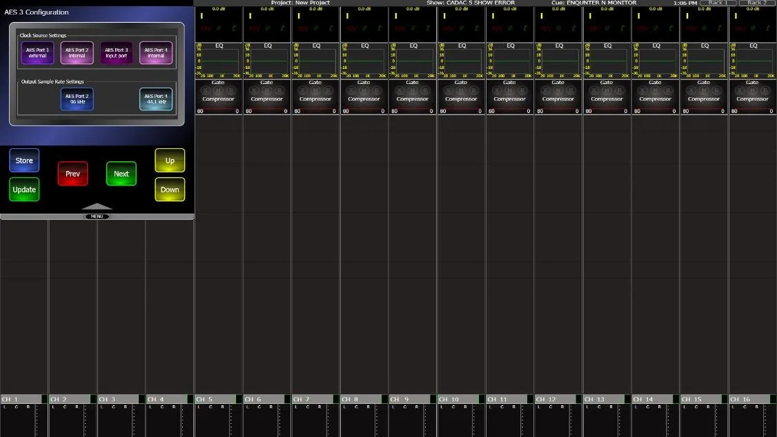 CDC five touchscreen. AES3 configuration page