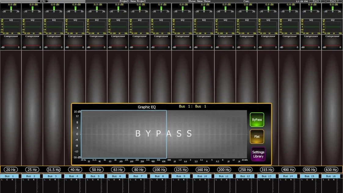 Graphic EQ (GEQ) opened on an output, captured on the CDC five (CDC software shared across the range)