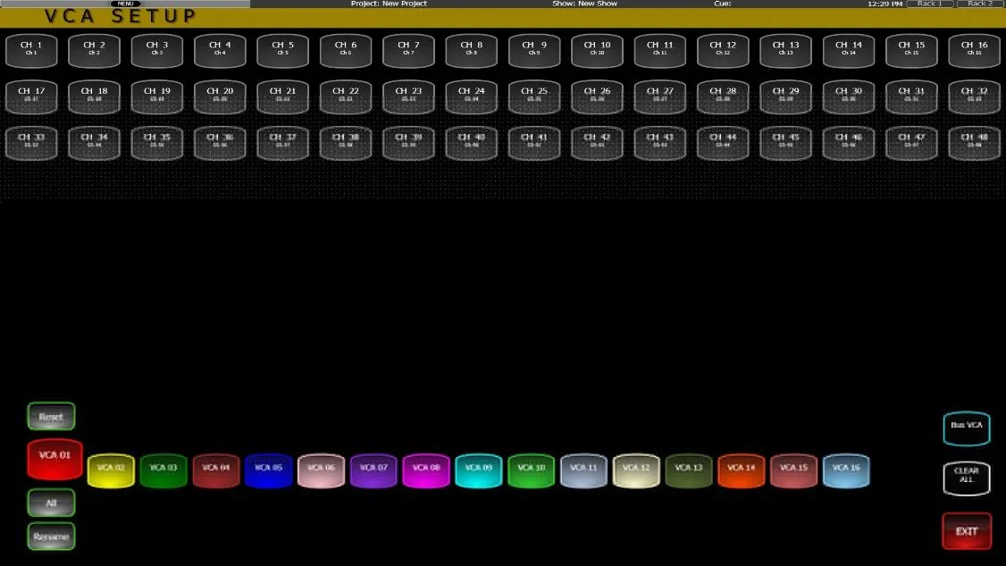 VCA Setup page: creating and naming VCAs, captured on the CDC five (CDC software shared across the range)