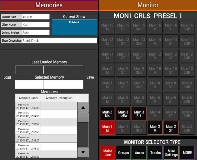 Écran tactile Apollo, mémoires de show et sélecteur de monitoring