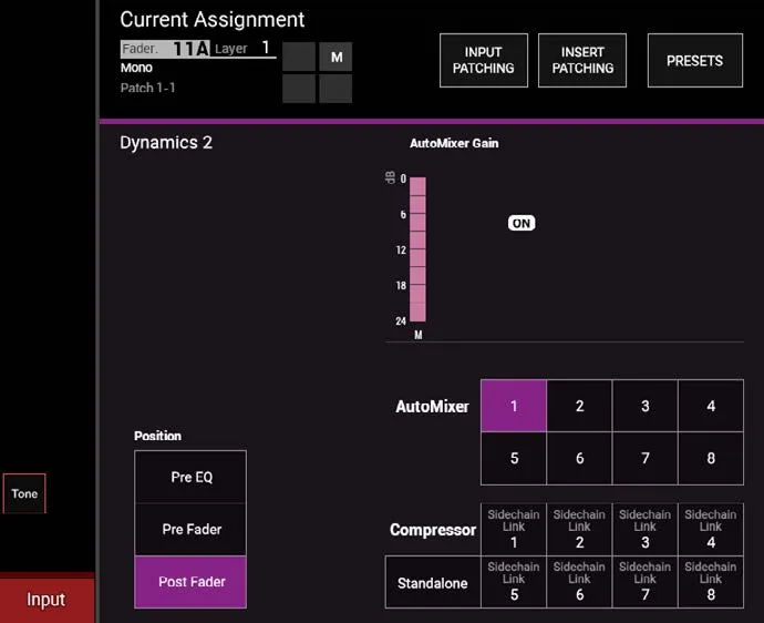 Écran tactile Apollo, Dynamics 2 en mode AutoMixer